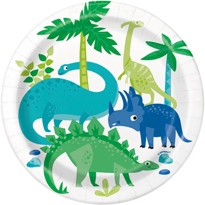 Blue/Green Dino 7" Plates 8ct