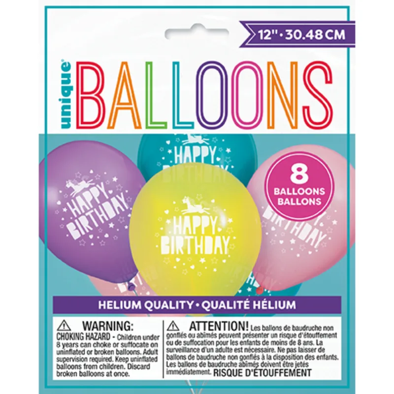 Hip Hip Hooray Unicorn Latex 8ct