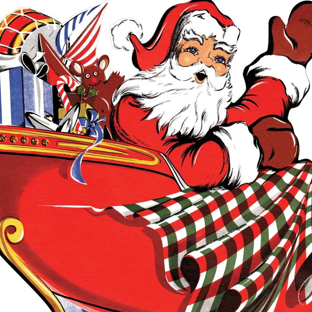 17" Vintage Christmas - Santa Sleigh & Reindeer Cutouts - Image 2