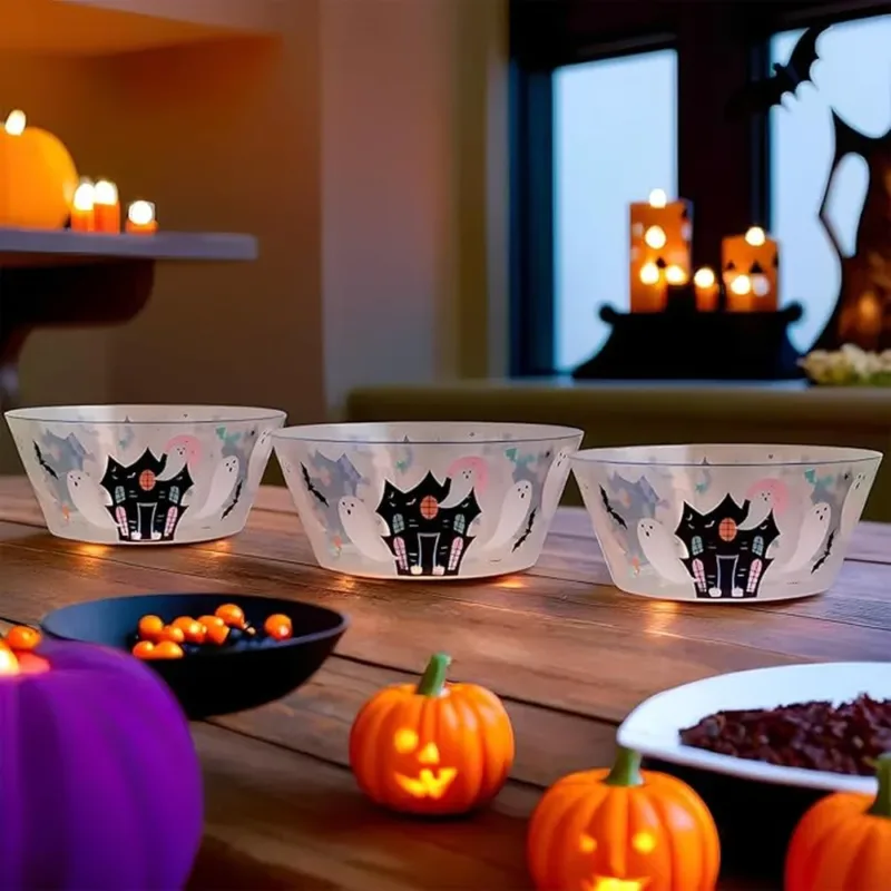 10" Round Clear Plastic Pink Halloween Serving Bowl 3.87qt - Image 2