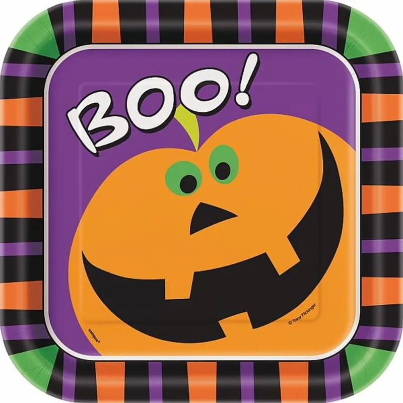 9" Pumpkin "BOO" Square Plates 8ct