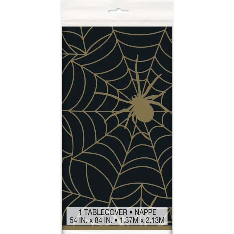 Black & Gold Spiderweb Halloween Table Cover
