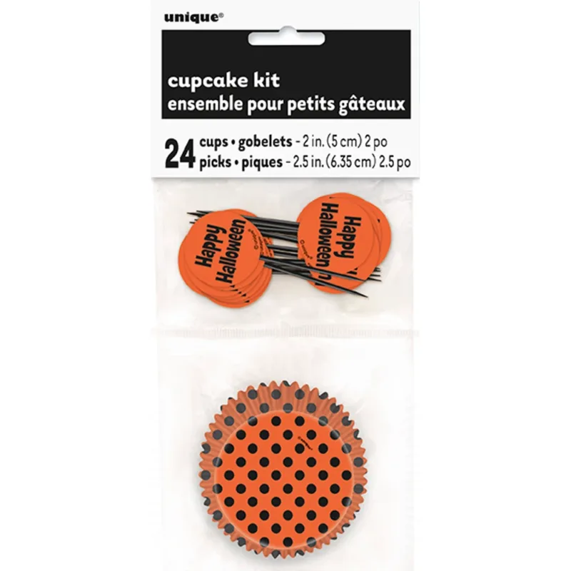 Orange & Black "Happy Halloween" Cupcake Kit