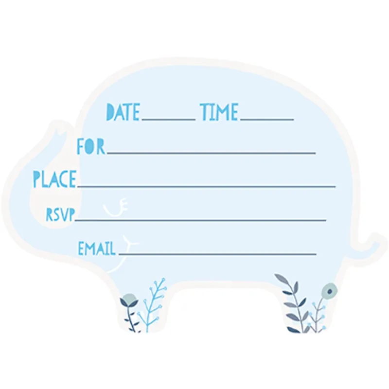 Blue Floral Elephant Invites 8ct - Image 2