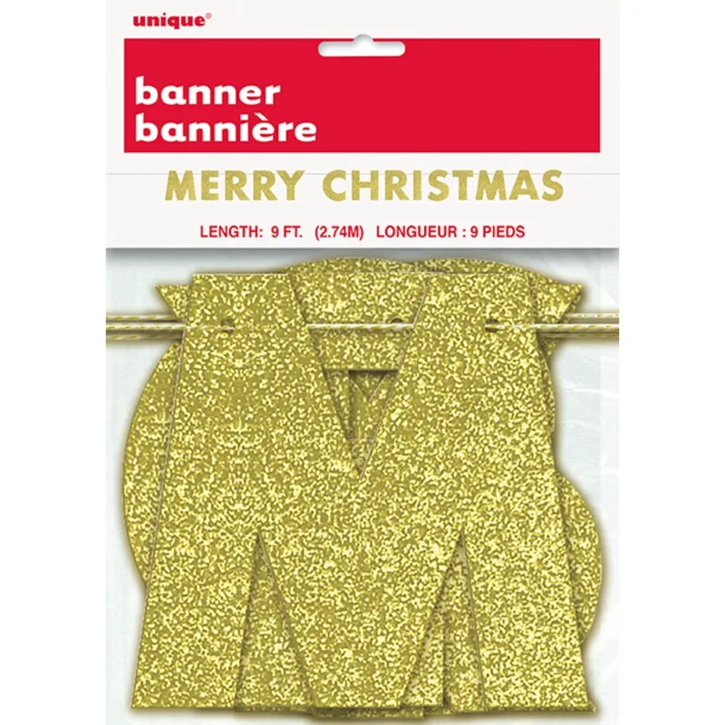 9' Gold Glittered "Merry Christmas" Banner - Image 3