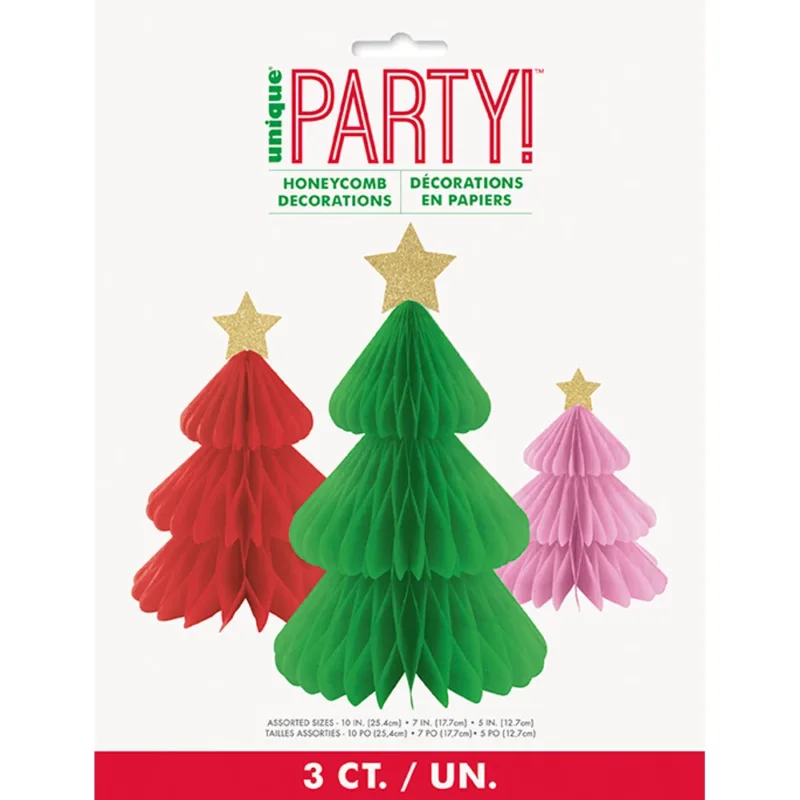 3ct Vibrant Christmas Tree Honeycomb Decorations