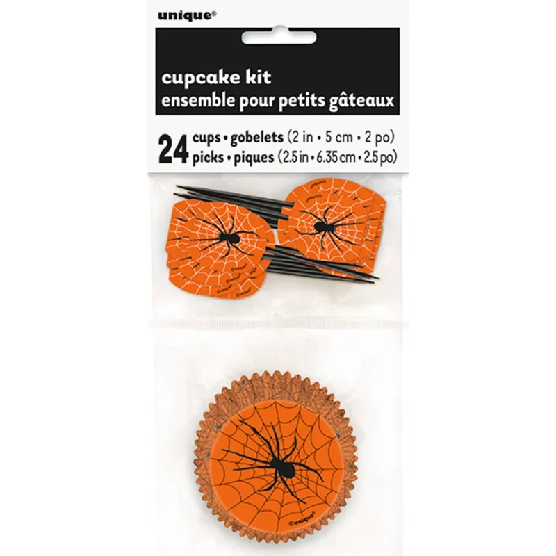 Orange & Black Spider & Spiderweb Cupcake Kit