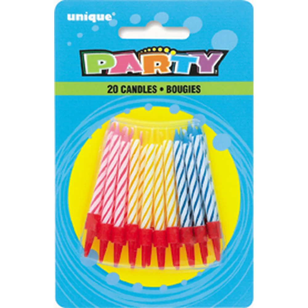 Multi Colored Spiral Candles w/ Holder 20ct