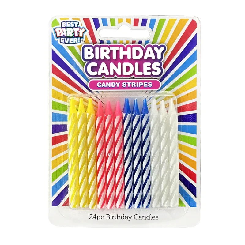 Pastel Assorted Candy Striped Birthday Candles 24ct