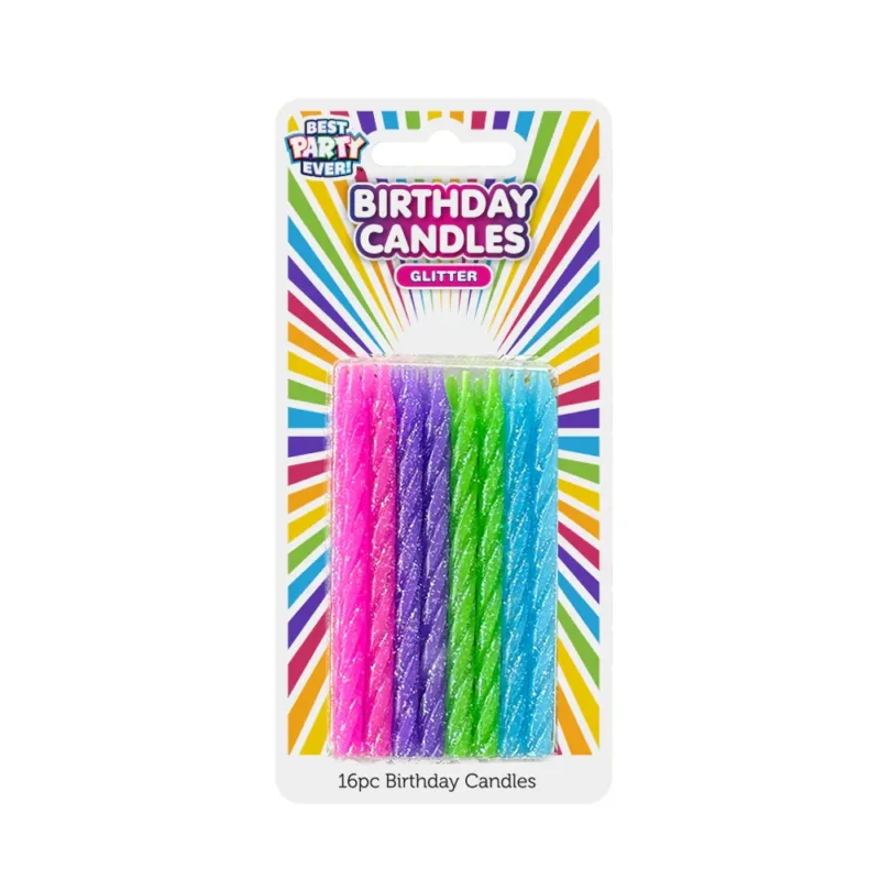Pastel Glittered Birthday Candles 16ct