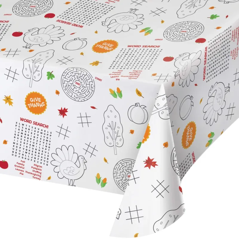 Kids Thanksgiving Activity Paper Table Cover 54x84"