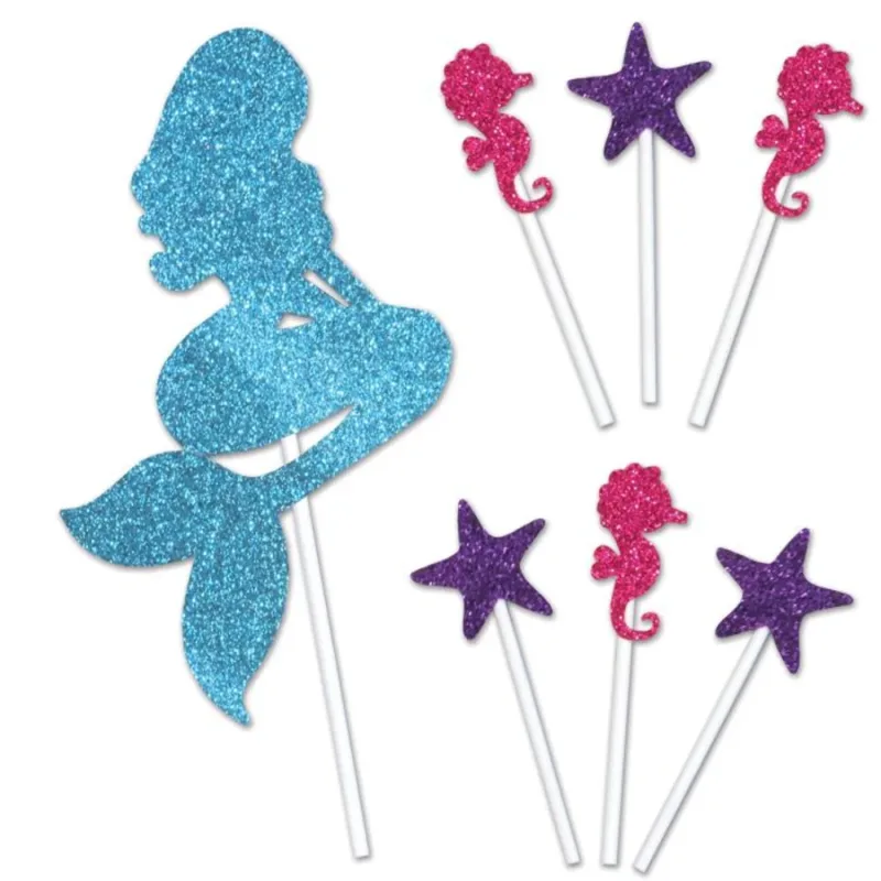 8" Mermaid Cake Topper 7ct - Image 2