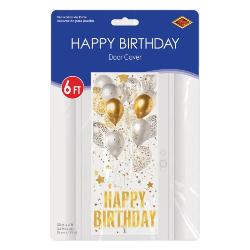 6' White "Happy Birthday" Balloon Door Cover
