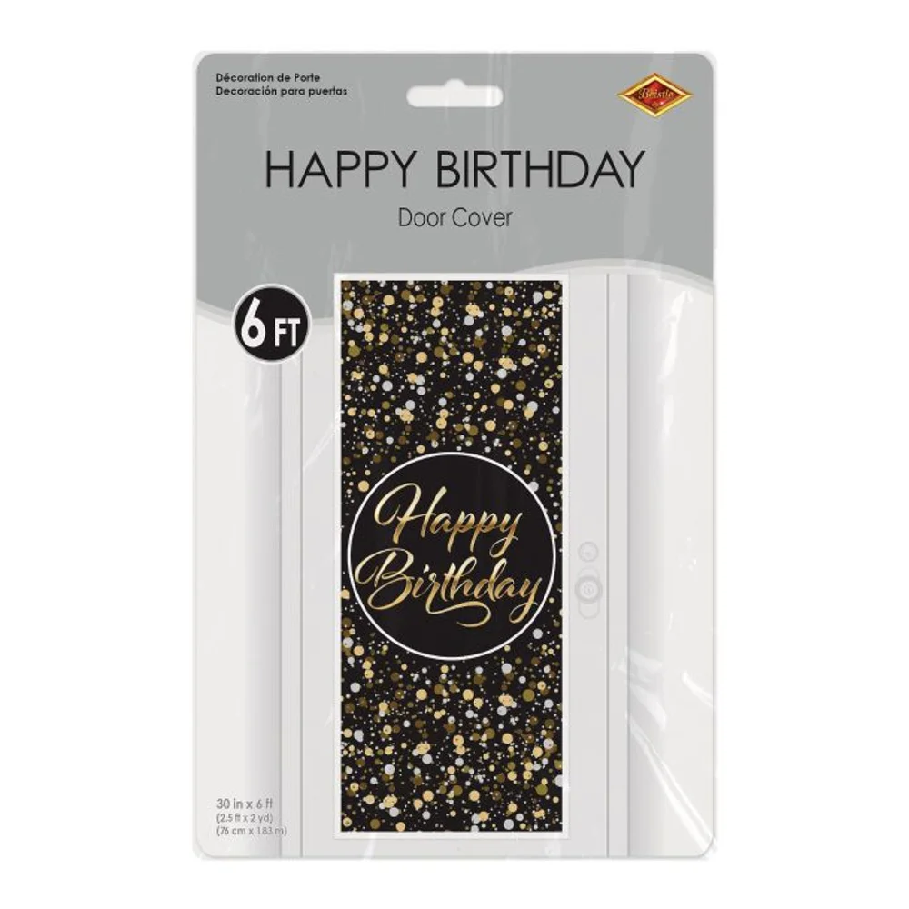 6' Black "Happy Birthday" Dotted Door Cover