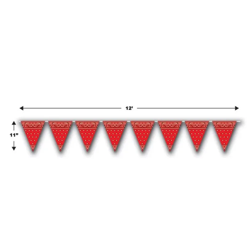 12" Red Bandana Pennant Banner - Image 3