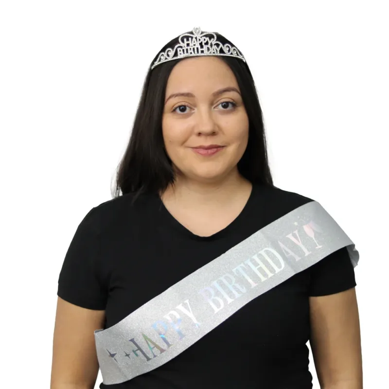 Silver Glittered Iridescent "Birthday Girl" Sash & Tiara