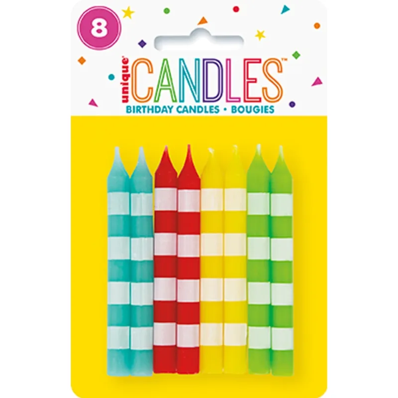 Asst Striped Candles 8ct