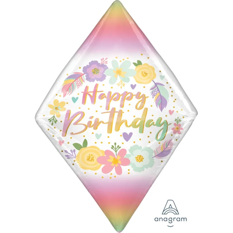 25" Anglez Floral Boho "Happy Birthday" Balloon