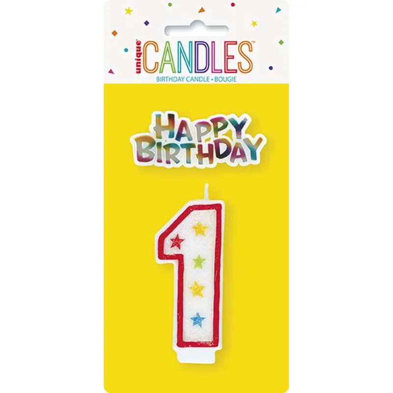 Glitter #1 Candle w/ Happy Birthday Topper
