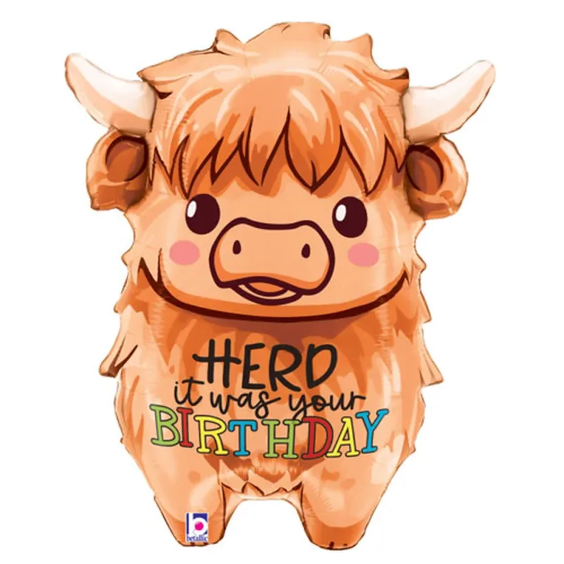 27" Highland Cow "Herd It Was Your Birthday" Balloon