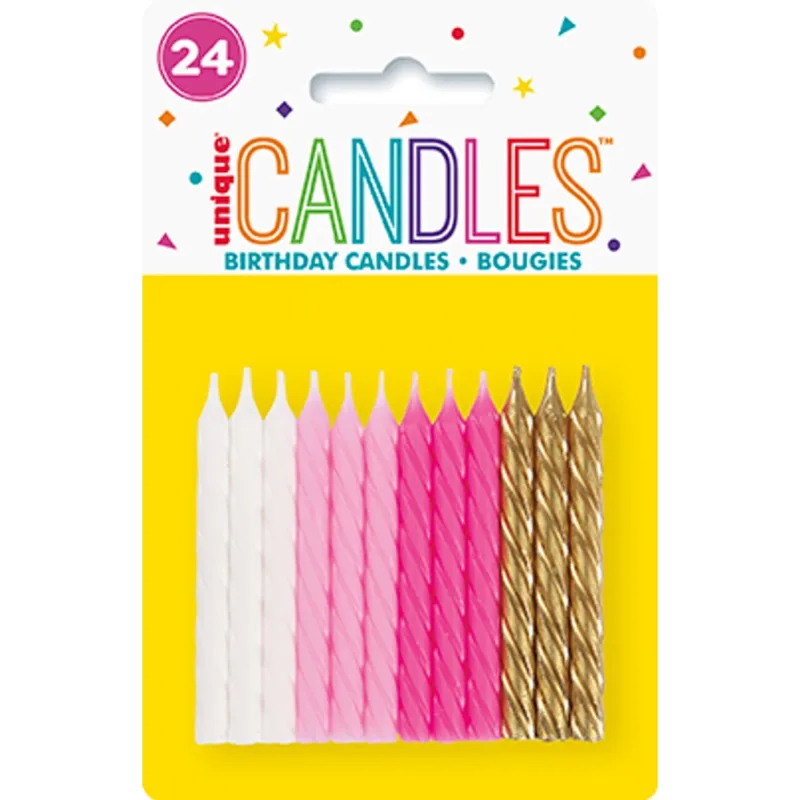 Pink White Gold Spiral Candles 24ct