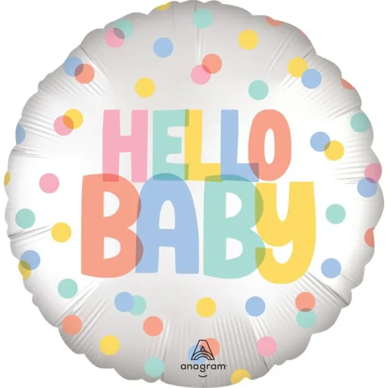18" Pastel Satin Hello Baby Confetti Dots Balloon