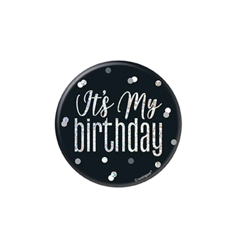 2.5" Glitz Black "It's My Birthday" Button - Image 2