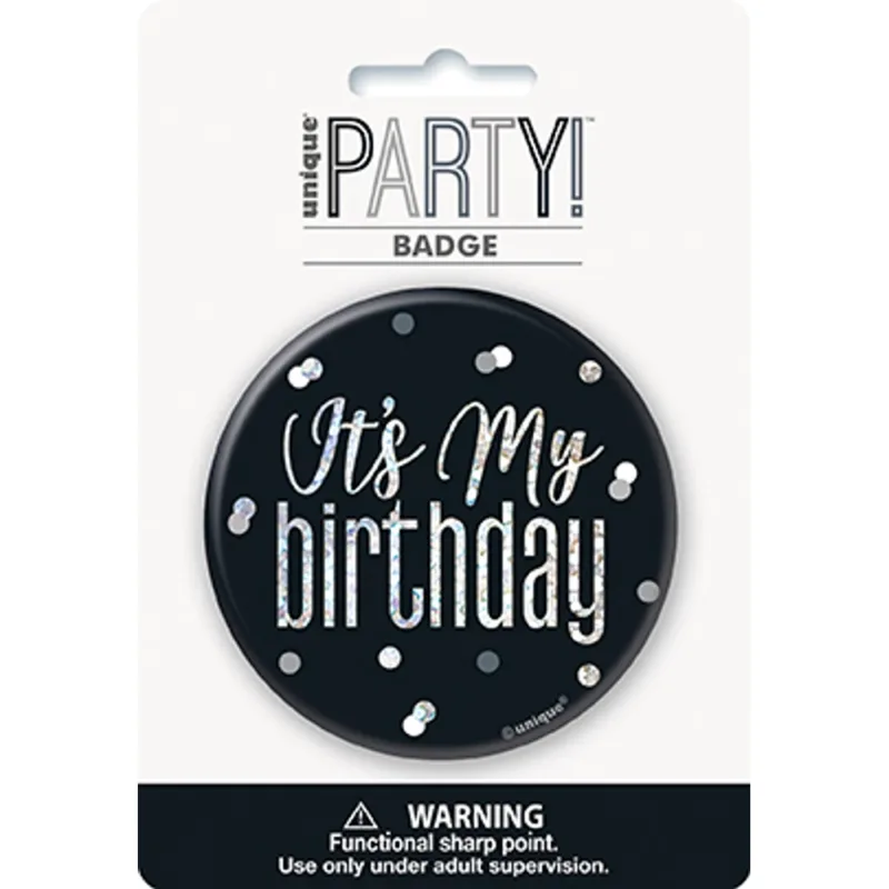2.5" Glitz Black "It's My Birthday" Button