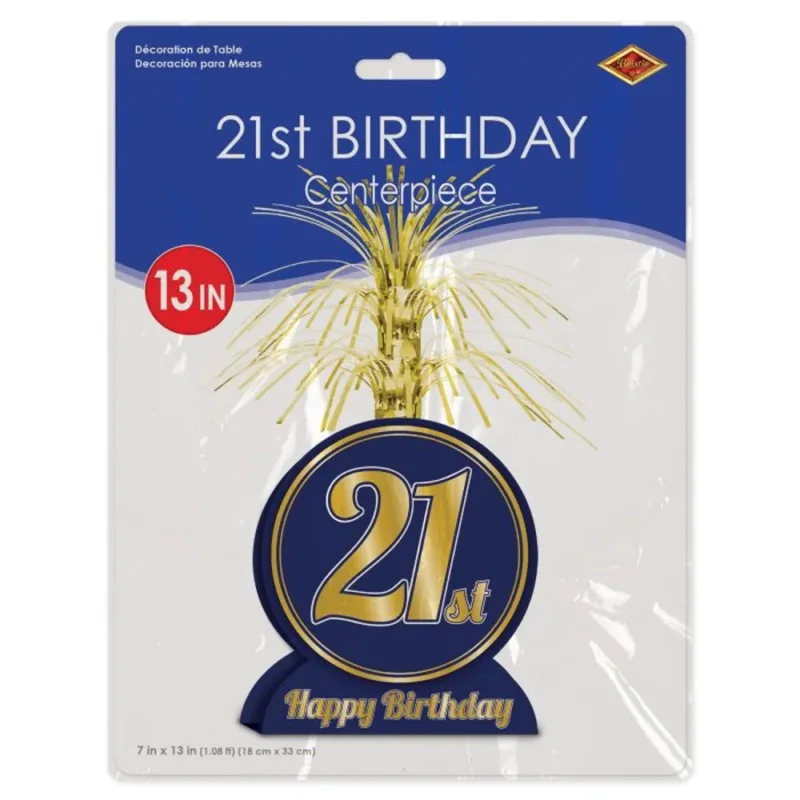13" Navy Gold "Happy 21st Birthday" Centerpiece