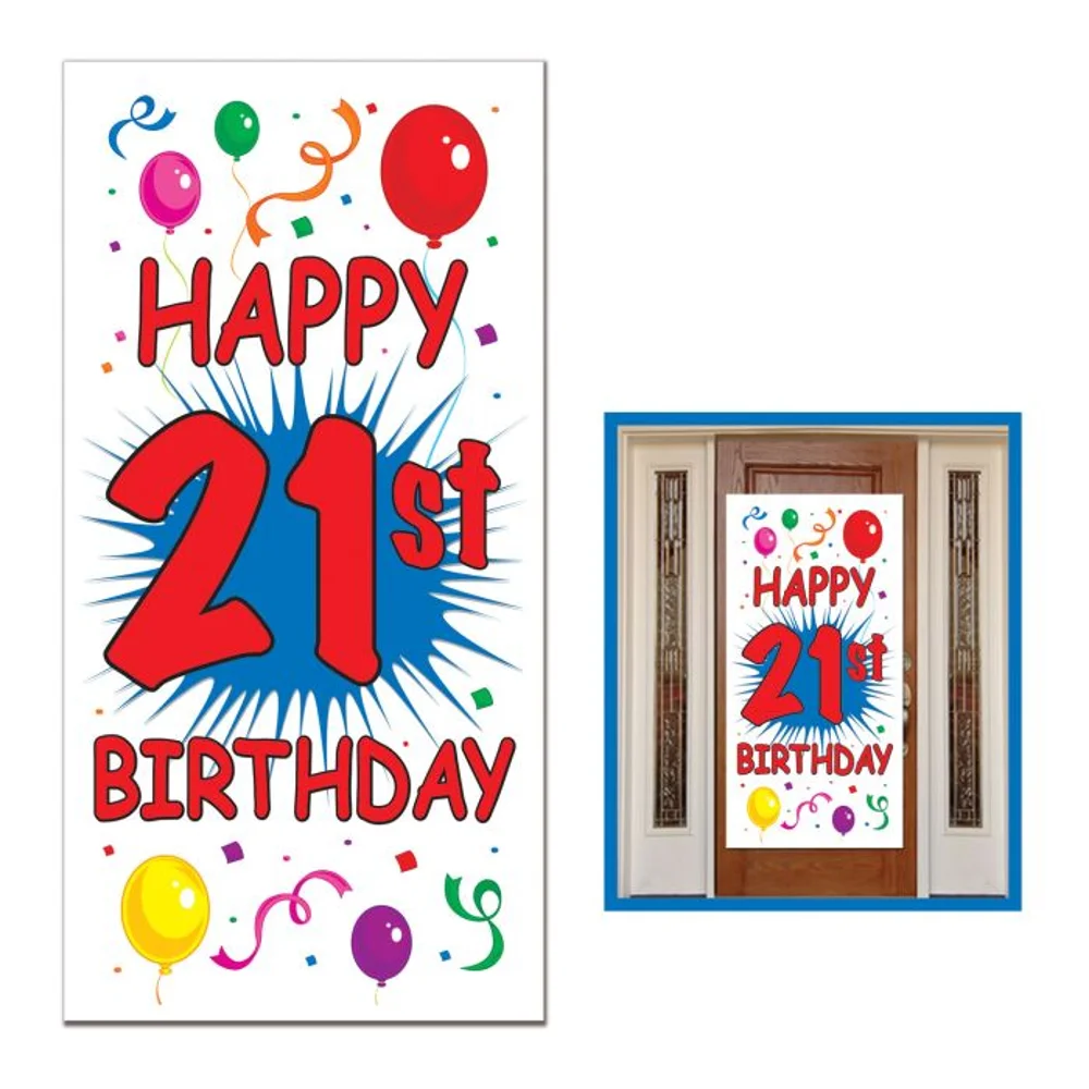 5' Multicolor Balloon Confetti "Happy 21st Birthday" Door Cover