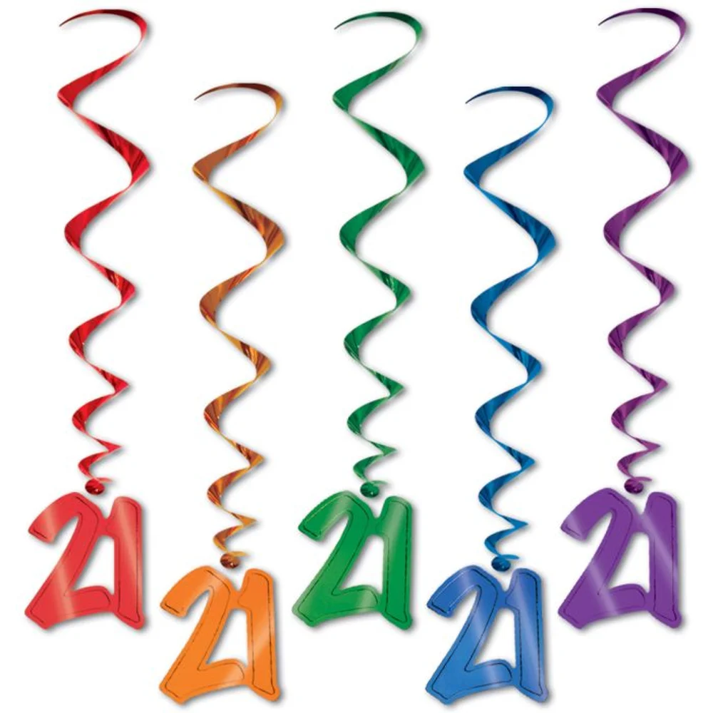 5pc Multicolor 21 Birthday Whirls