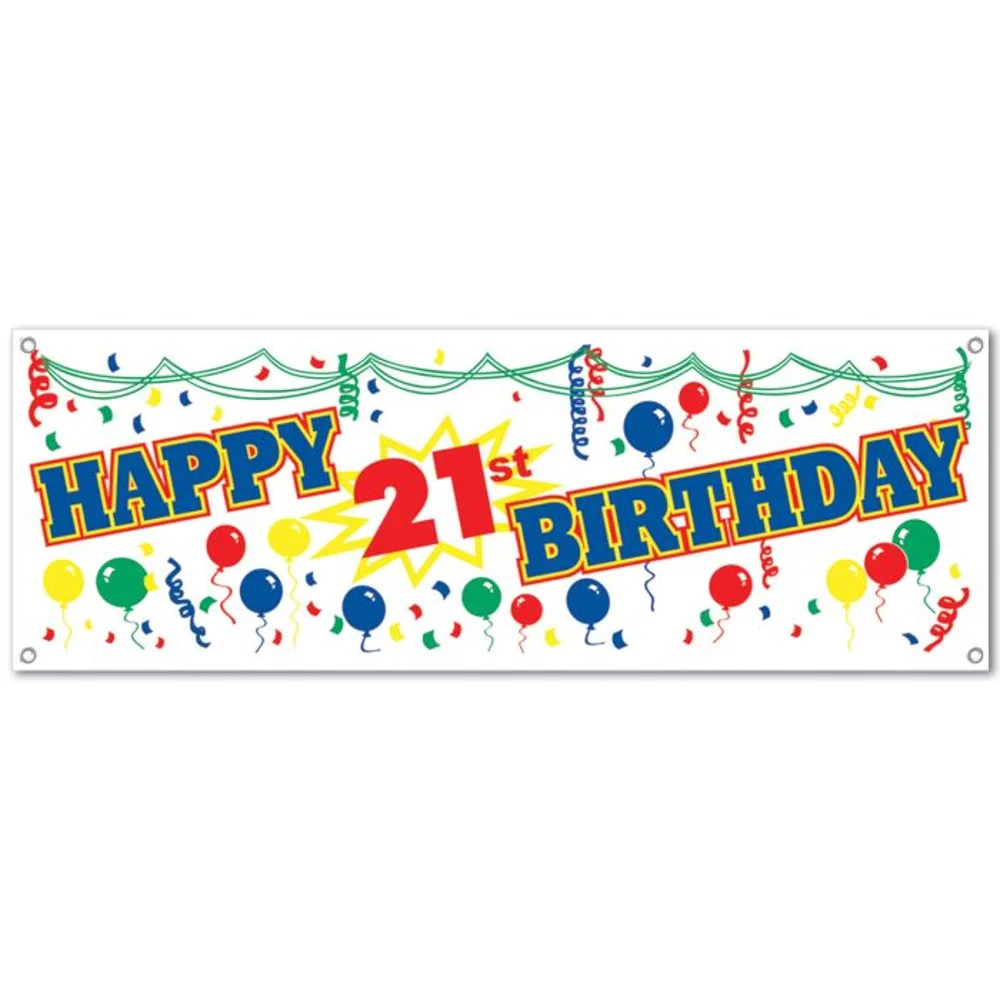 5' Multicolor Balloon Confetti "Happy 21st Birthday" Banner