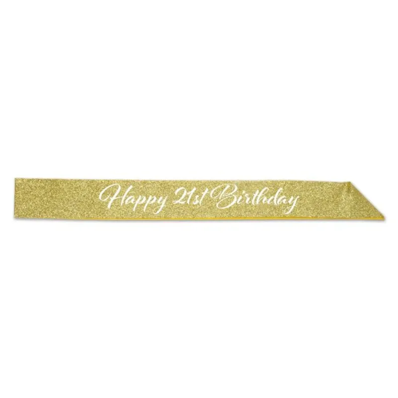 Glittered Gold "Happy 21st Birthday" Sash - Image 4
