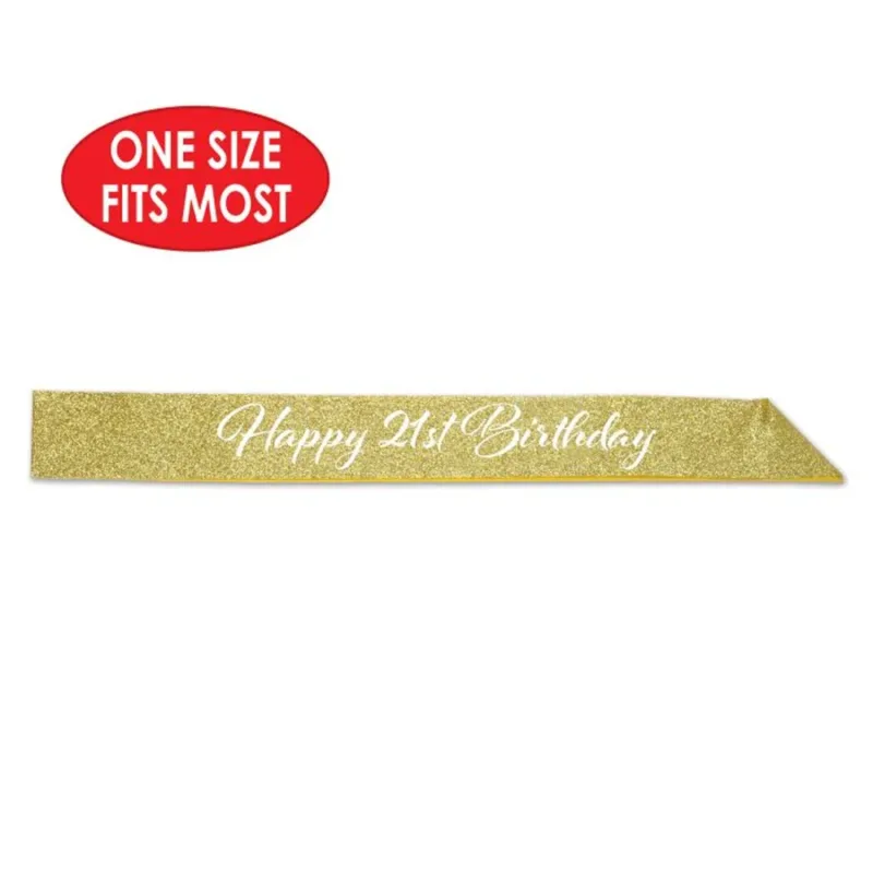 Glittered Gold "Happy 21st Birthday" Sash - Image 3