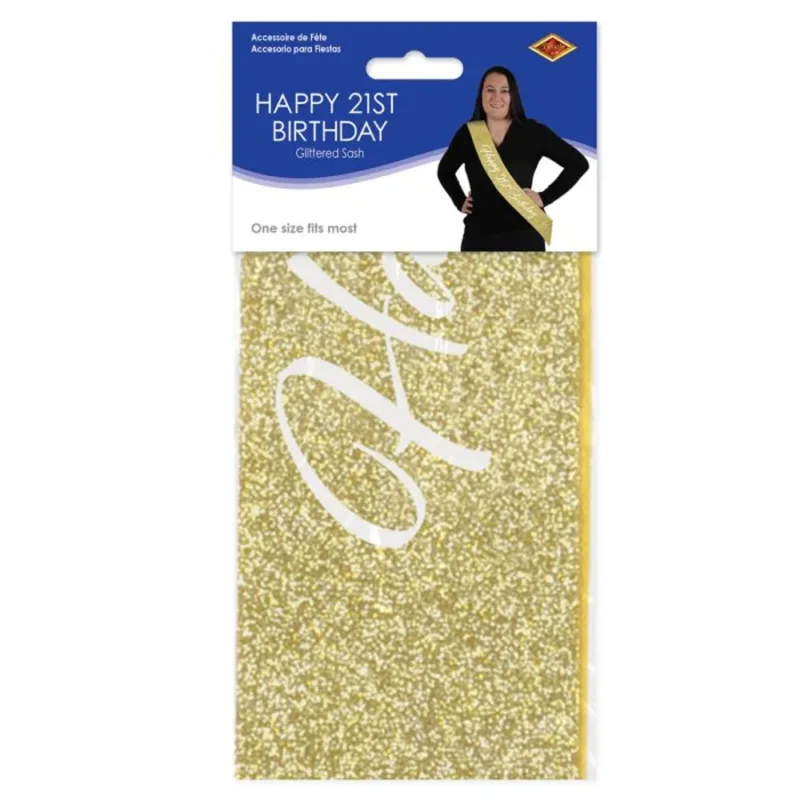 Glittered Gold "Happy 21st Birthday" Sash - Image 2