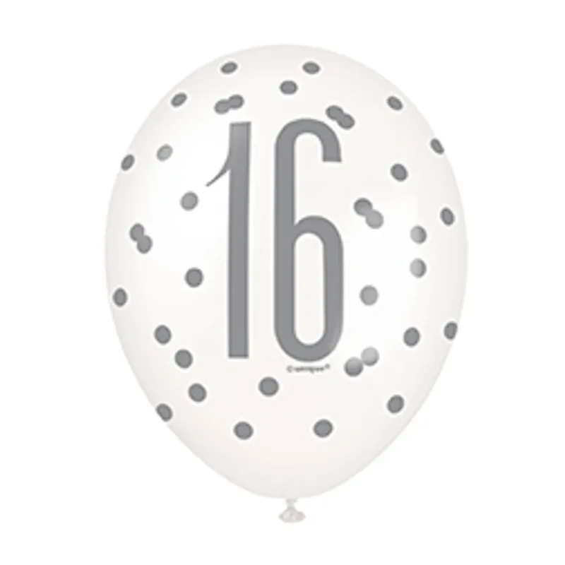 6ct Glitz Black 12" "16" Latex Balloons - Image 3