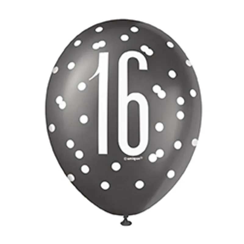 6ct Glitz Black 12" "16" Latex Balloons - Image 5