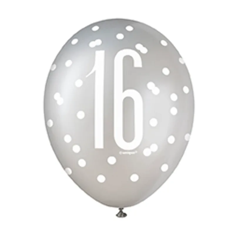 6ct Glitz Black 12" "16" Latex Balloons - Image 4