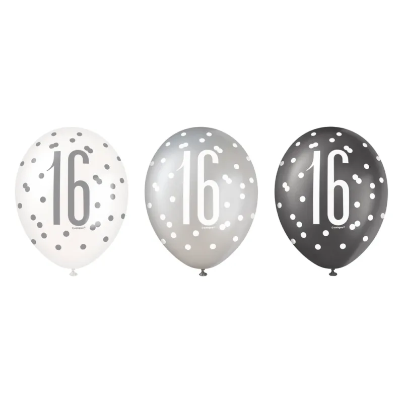 6ct Glitz Black 12" "16" Latex Balloons - Image 2