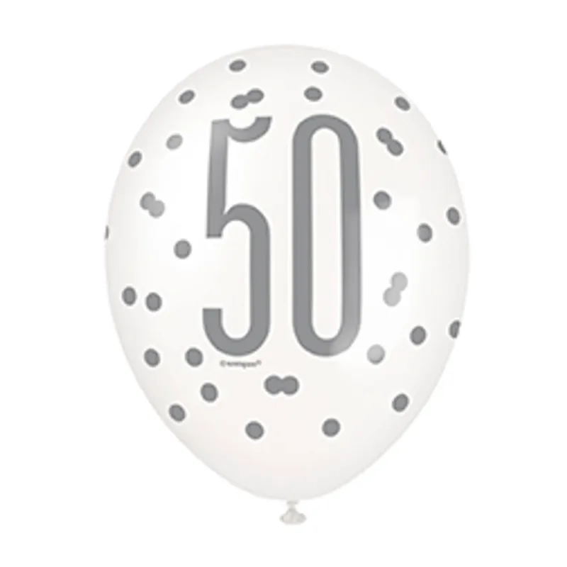 6ct Glitz Black 12" "50" Latex Balloon Pacakge - Image 3