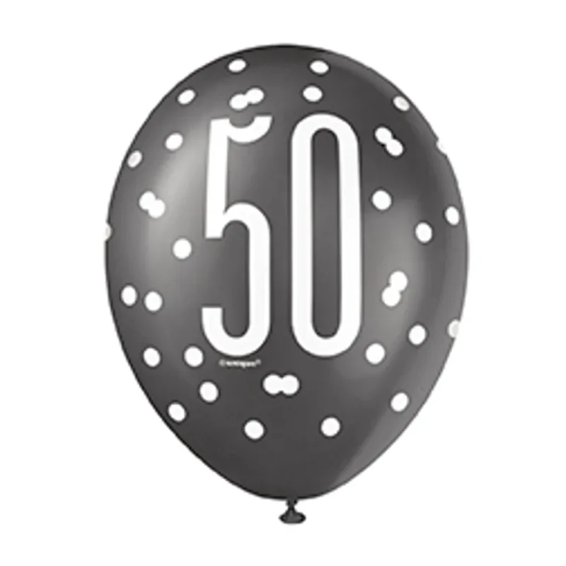6ct Glitz Black 12" "50" Latex Balloon Pacakge - Image 5