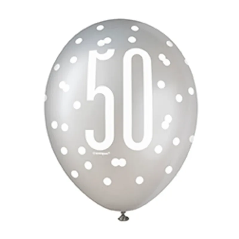 6ct Glitz Black 12" "50" Latex Balloon Pacakge - Image 4