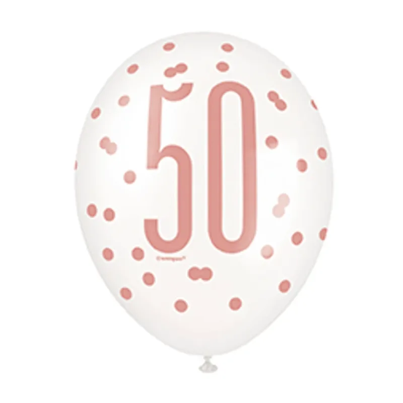 6ct Glitz Rose Gold 12" "50" Latex Balloon Package - Image 3