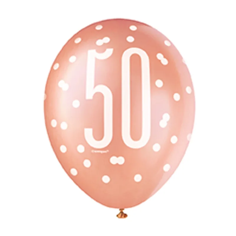 6ct Glitz Rose Gold 12" "50" Latex Balloon Package - Image 4