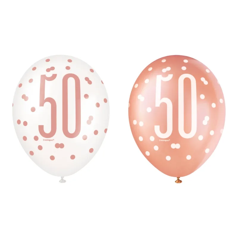 6ct Glitz Rose Gold 12" "50" Latex Balloon Package - Image 2