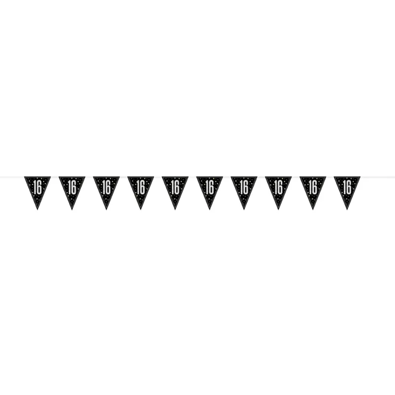 9' Glitz Black "16" Flag Banner - Image 2