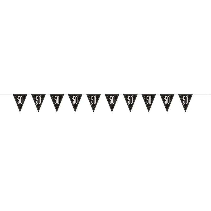 9' Glitz Black "50" Flag Banner - Image 2