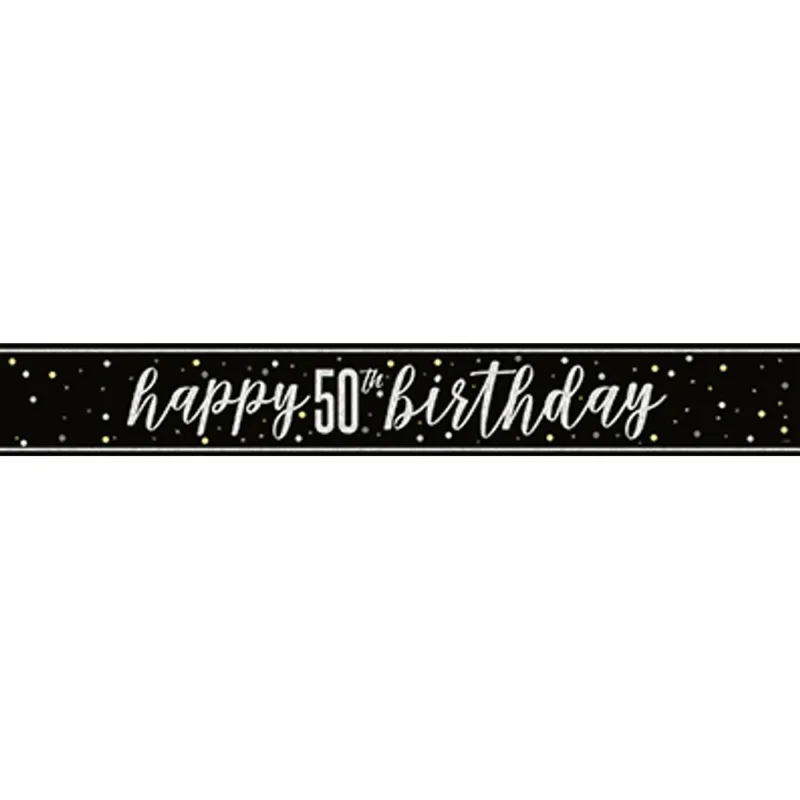 9' Glitz Black "Happy 50th Birthday" Banner - Image 2