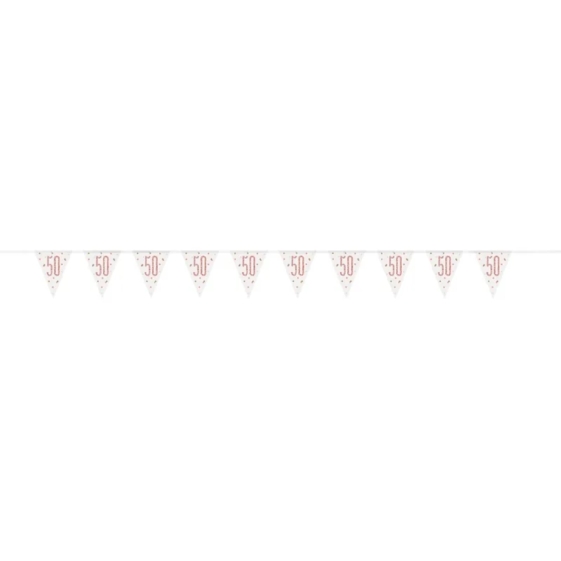 9' Glitz Rose Gold "50" Flag Banner - Image 2