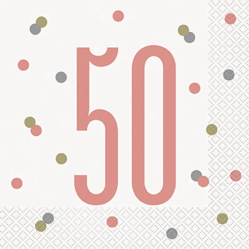 Glitz Rose Gold "50" Lunch Napkins 16ct